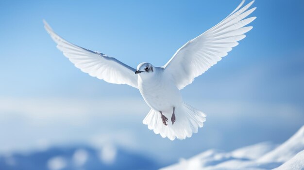 Een rustig beeld van een sneeuwpetrel die sierlijk door de frisse Antarctische lucht zweeft en een