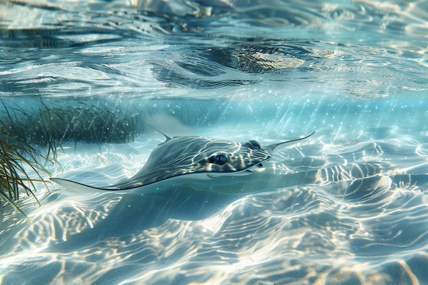 Een rustig moment bevroren in de tijd als een stingray zweven generatieve ai