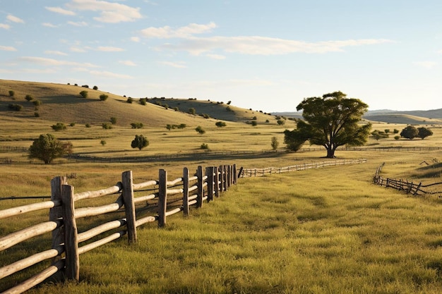 Foto een rustig platteland met glooiende heuvels en een roest