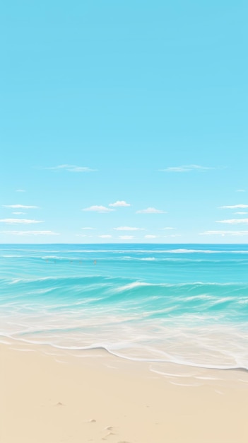 Een rustig strandtafereel met een strakblauwe lucht