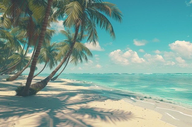 Een rustig tropisch strand met palmbomen en turquoise