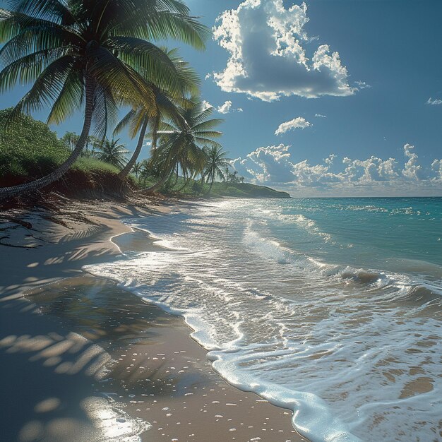 Een rustig tropisch strand met palmbomen