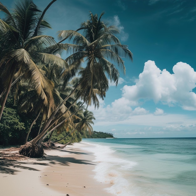 Een rustig tropisch strand met palmbomen