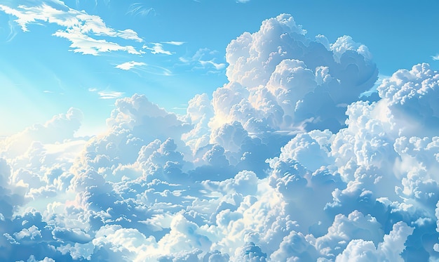 Een rustig uitzicht op talloze pluizige wolken tegen een heldere blauwe hemel Genereren AI