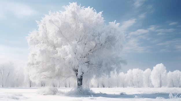 Een rustig winterlandschap met besneeuwde bomen