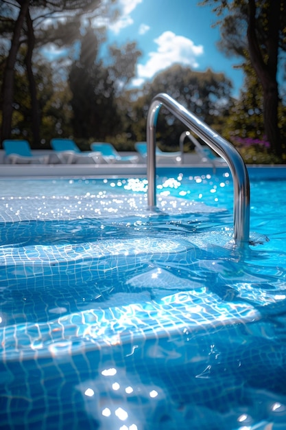 Foto een rustig zwembad met blauwe mozaïektegels