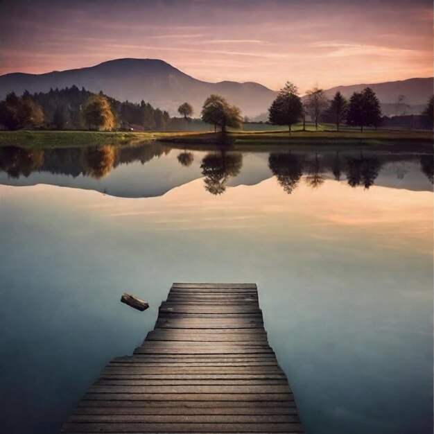 Foto een rustige landschap een vreedzame reis door de natuur