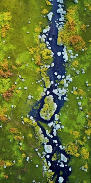 Een rustige luchtbeeld van levendige wilde bloemen en zwaaiende graslanden