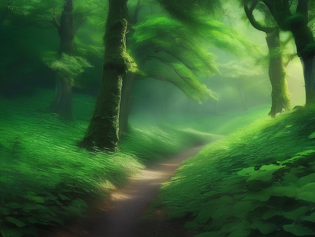 Een rustige reis door het groene bos natuur schoonheid ontvouwt