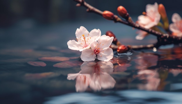 Een rustige scène, een enkele bloem weerspiegelt de schoonheid in de natuur, de broosheid gegenereerd door kunstmatige intelligentie.
