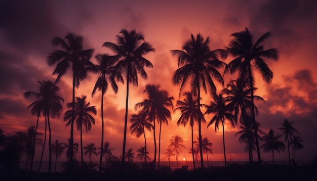 Foto een rustige scène van een idyllische tropische kustlijn bij zonsondergang gegenereerd door kunstmatige intelligentie