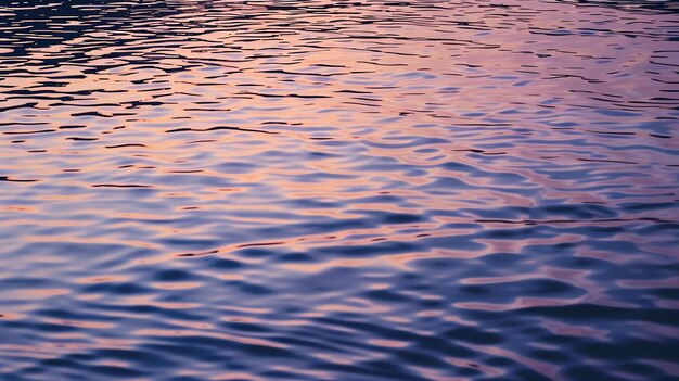 Foto een rustige wateroppervlakte met zachte golven die de levendige kleuren van een ondergaande zon weerspiegelen