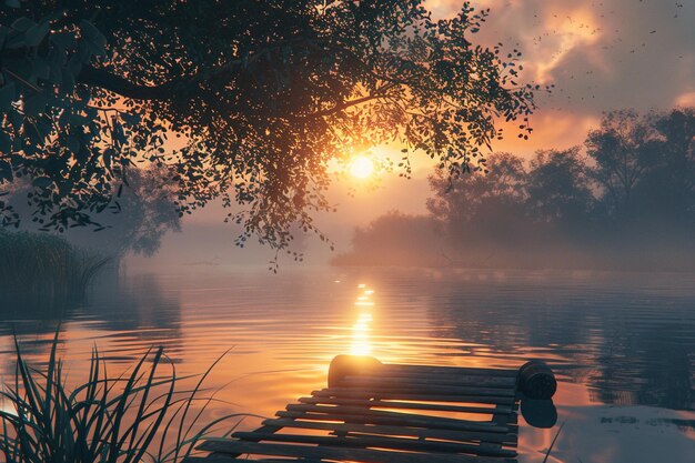 Een rustige zonsondergang aan de rivier.
