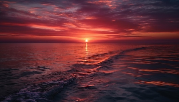Een rustige zonsondergang boven het water, een schoonheid in de natuur gegenereerd door AI