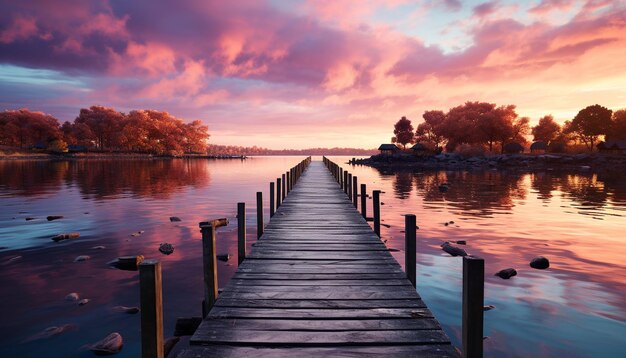 Foto een rustige zonsondergang over het water weerspiegelt de schoonheid in het natuurlandschap gegenereerd door ai