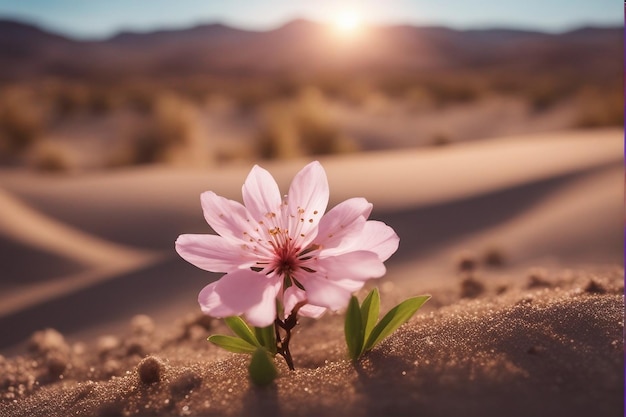 Foto een sakura-bloem midden in een woestijn