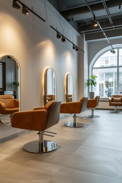 Foto een salon met veel stoelen en spiegels