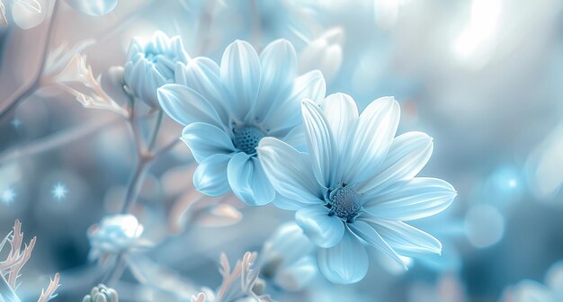 Foto een samenvatting van bloemen in een blauwe en witte kleur