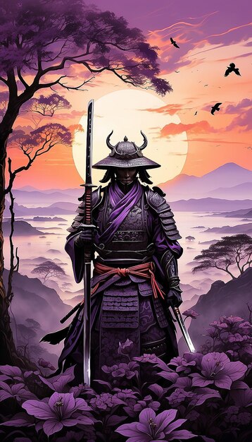 Een samurai in een maanlicht nacht generatieve AI