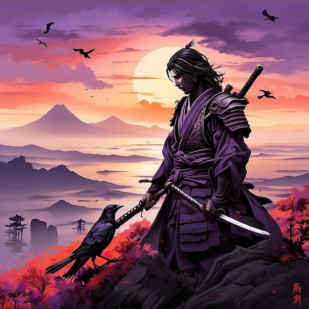 Een samurai in een maanlicht nacht generatieve AI