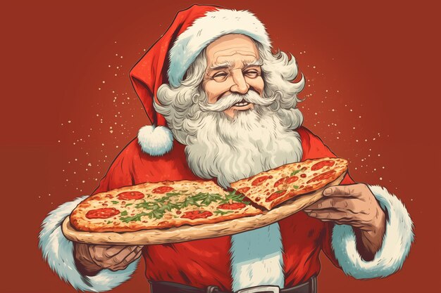 Een Santa Claus pizza logo illustratie retro stijl.