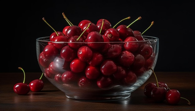 Een sappige fruitschaal met bessen, vers en biologisch gegenereerd door AI