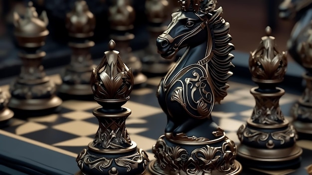 Een schaakspel met een paard erop