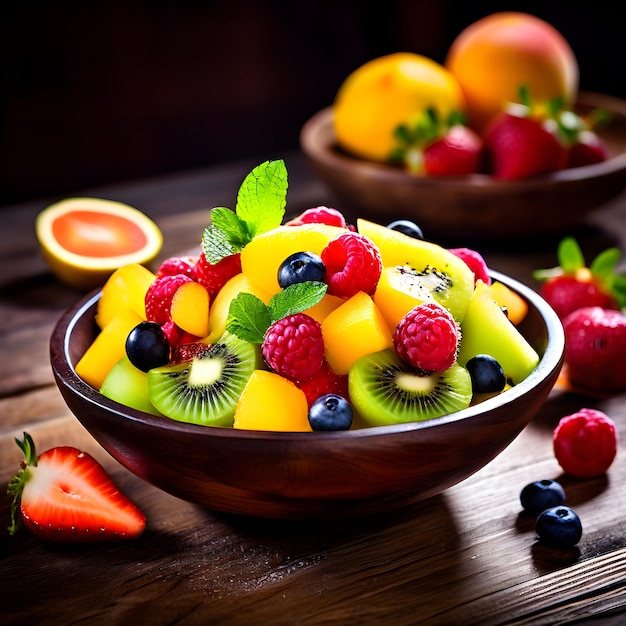 een schaal fruit met een schaal vruchten op de tafel