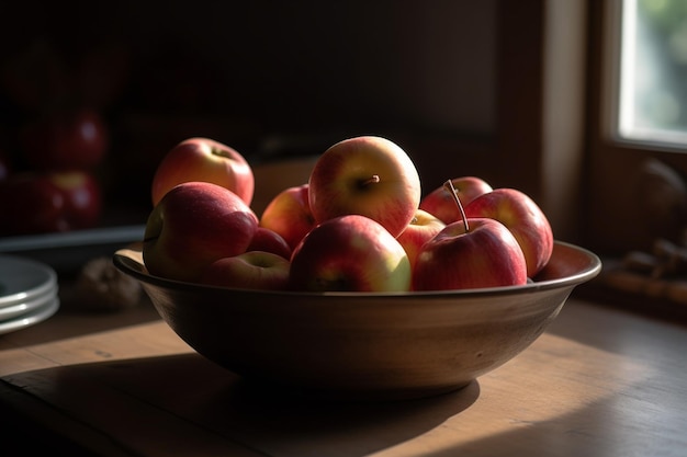 Een schaal met appels op een tafel Generatieve AI