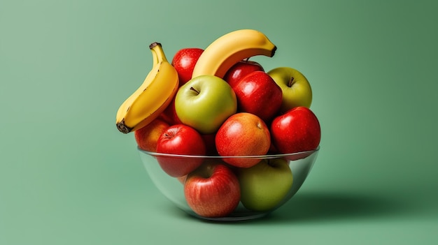 Een schaal met fruit met een banaan en een banaan erop