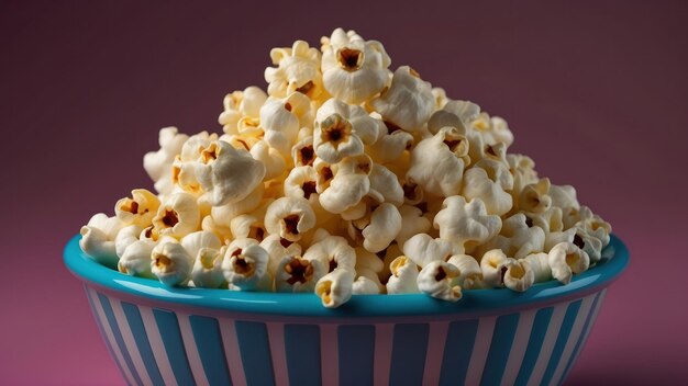 een schaal popcorn op een vaste achtergrond