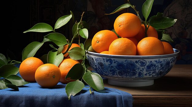Foto een schaal sinaasappels en een schaal mandarijnen op tafel.