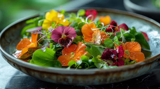 Een schaal vol kleurrijke bloemen