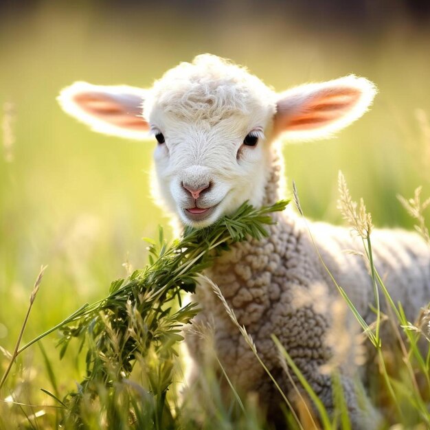 Foto een schaap eet gras in een veld