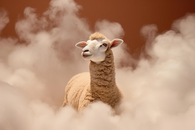 Een schaap in een rookwolk.