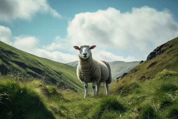 Een schaap op een bergweide