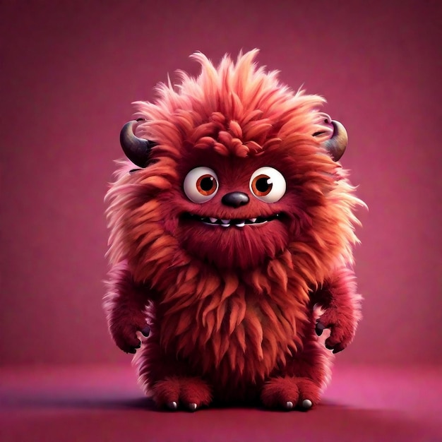 Een schattig 3D bruine cartoon pluizige monster personage geïsoleerd op kleur achtergrond