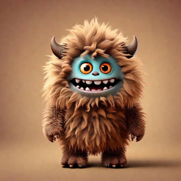 Een schattig 3D bruine cartoon pluizige monster personage geïsoleerd op kleur achtergrond