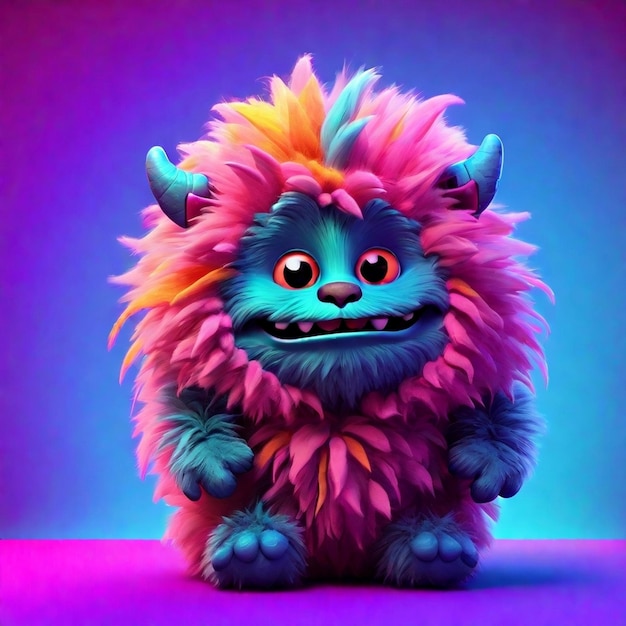 Een schattig 3D cartoon pluizige monster personage geïsoleerd op kleur achtergrond