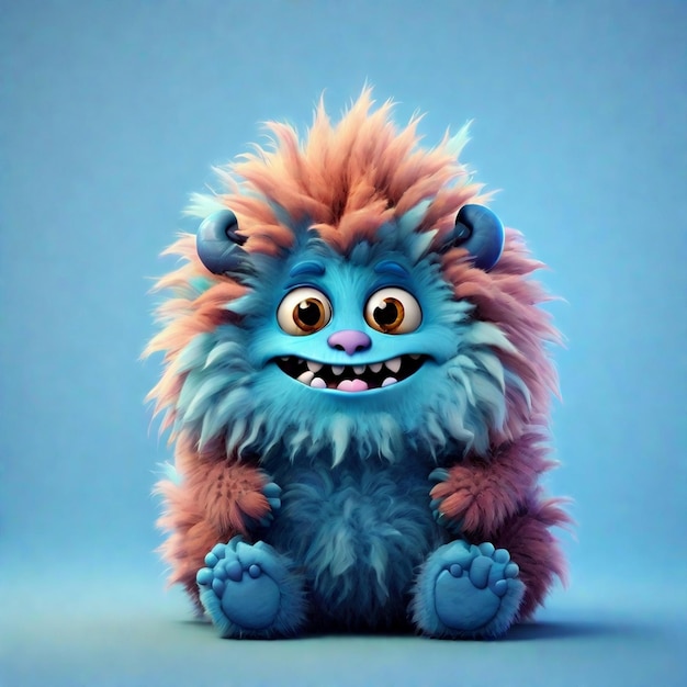 Een schattig 3D cartoon pluizige monster personage geïsoleerd op kleur achtergrond