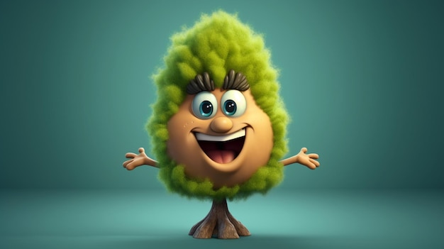 Een schattig cartoon pinus sylvestris boom personage Ai Generative