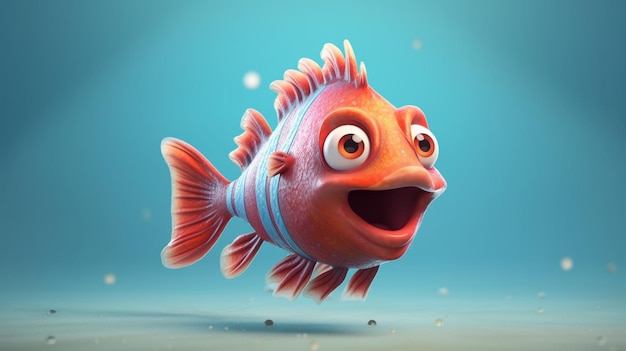 Een schattig cartoon poa vis personage Ai Generative