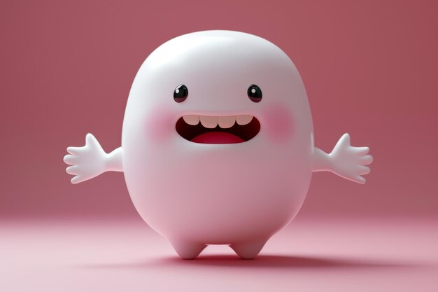 Een schattig en charmant verdrietig tand personage een grimmige uitdrukking op zijn gezicht 3d illustratie