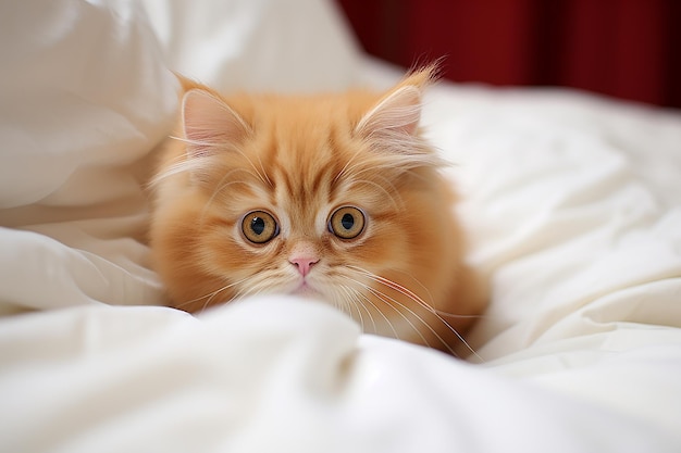 Een schattig kittenje ligt in een zacht bed.