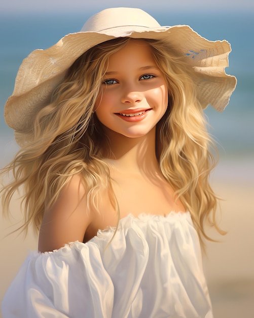 Een schattig klein meisje op het strand tijdens haar zomervakantie.