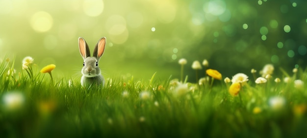 Een schattig konijn in een bloemrijke weide.