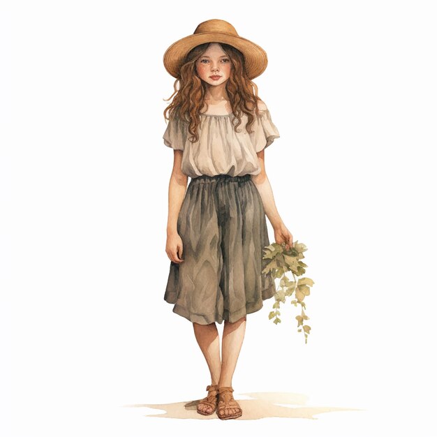 Foto een schattig meisje in boho kleding illustratie waterverf