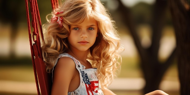 Een schattig meisje op een schommel op een zomerdag.