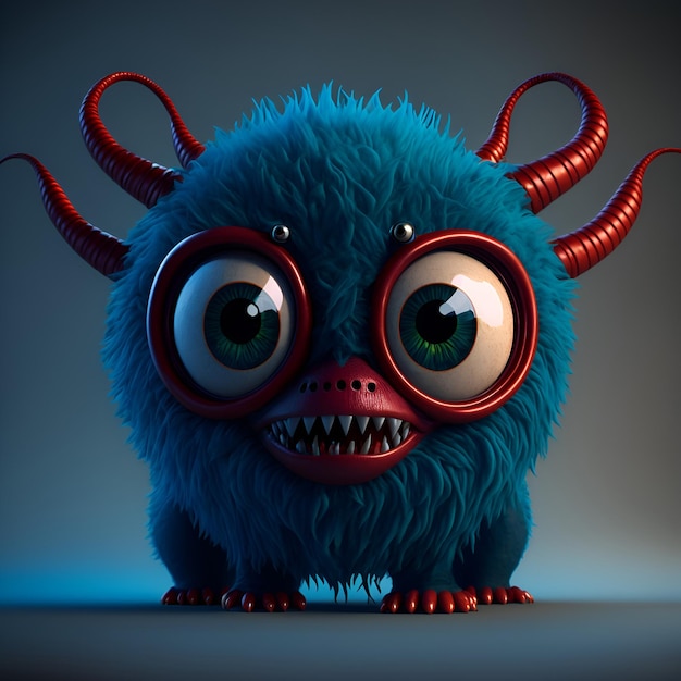 Een schattig monster met één oog en twee hoorns in Pixar-stijl