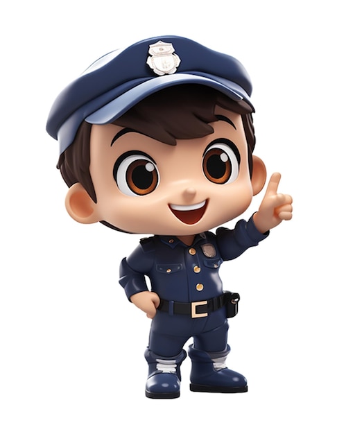 Een schattig politiepersoon in uniform geïsoleerd op een witte achtergrond